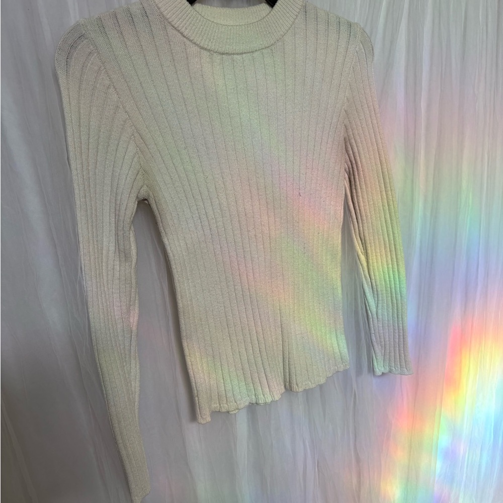 Forever 21 Cream Ribbed Crew Neck Sweater